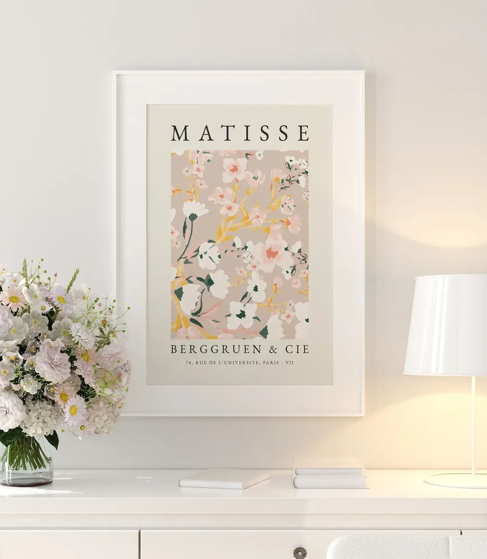 Matisse-Inspired Pink Flower Boho Wall Art Print - Image 3