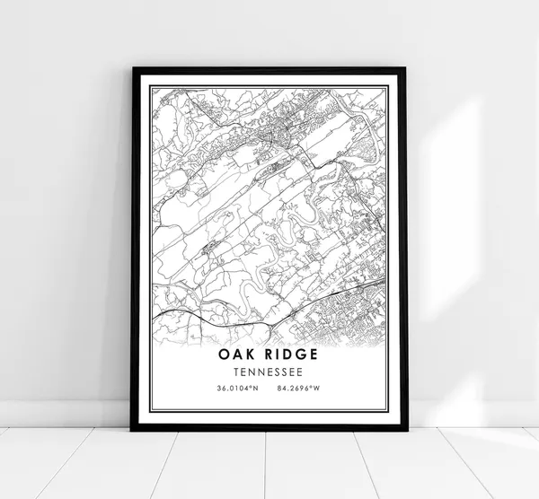 Oak Ridge Map Print Poster, Tennessee City