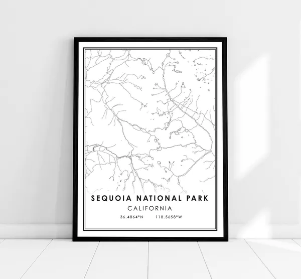 Sequoia National Park Map Poster, Travel Poster