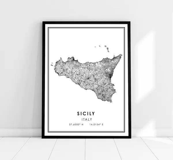 Sicily Map Travel Poster, Italy City Map