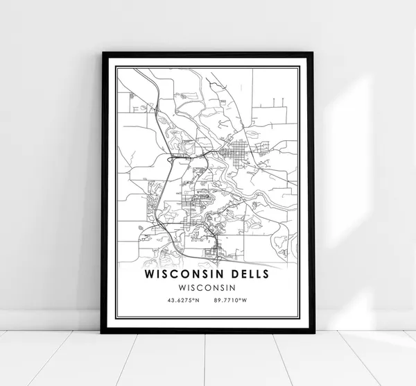Wisconsin Dells Map Poster, Travel Map Wall Art