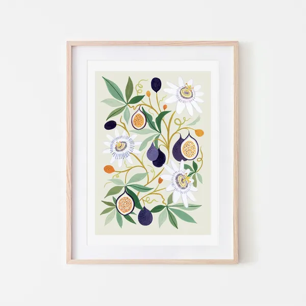 Passionfruit Botanical Art Print, Kitchen Decor