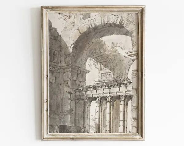 Vintage Architecture Line Art Sketch, Rustic Art Print