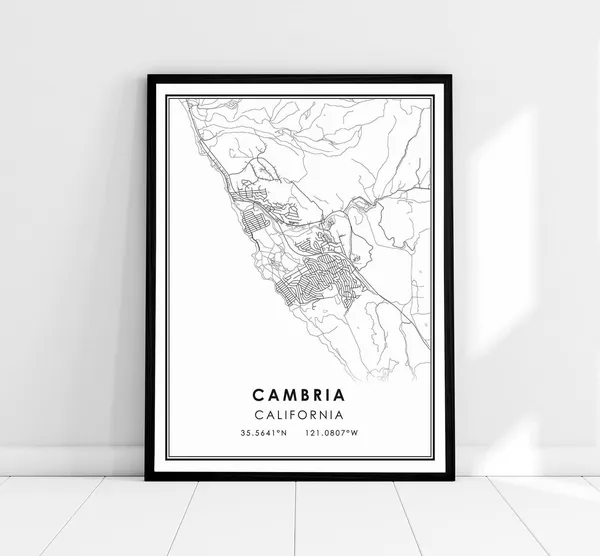 Cambria Map Art Print, Travel Poster