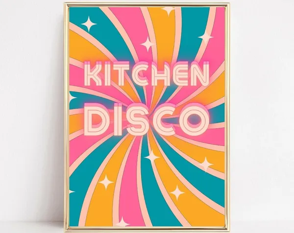 Kitchen Disco Art Print, Retro Kitchen Decor
