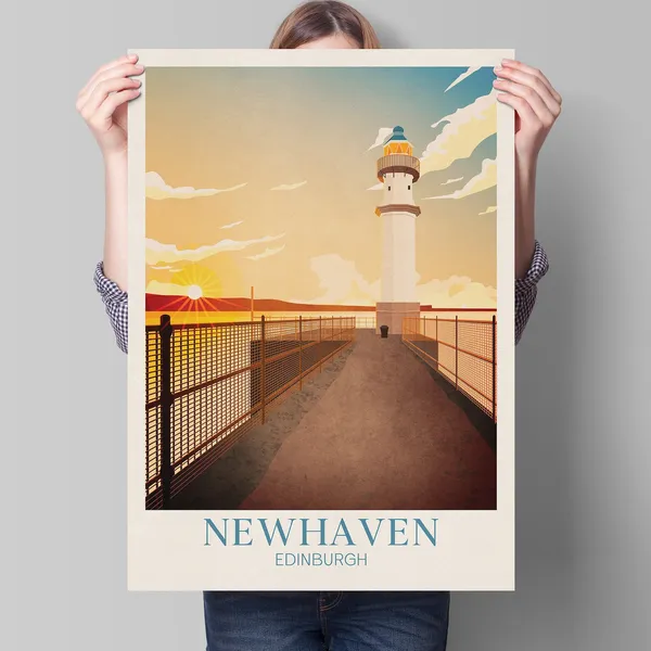 Newhaven Lighthouse Travel Poster, Edinburgh Harbour