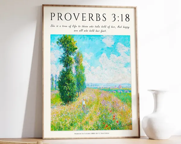 Bible Verse Poster, Van Gogh-Inspired Floral Print