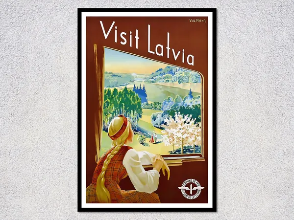 Visit Latvia Vintage Travel Poster, Baltic Tourism