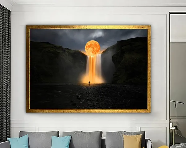 Moon Painting Waterfall Moon Abstract Poster