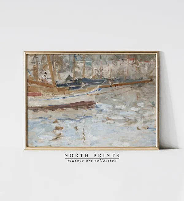 Sailboat Painting, Neutral Nautical Lake House Art Print
