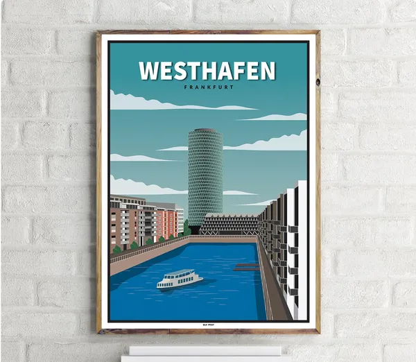 Westhafen Frankfurt Vintage Travel Poster