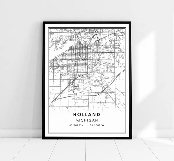 Holland Michigan Map Print, Travel Poster