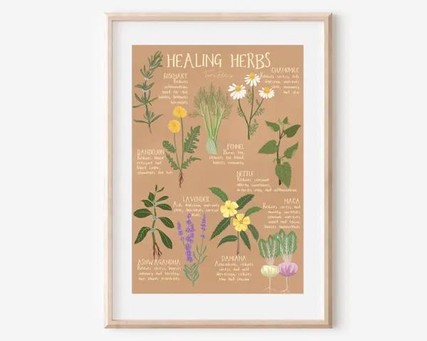 Healing Herbs Botanical Art Print, Boho Kitchen Decor