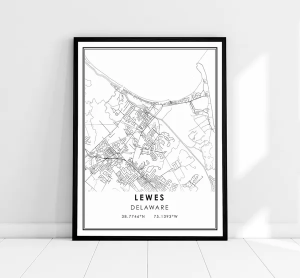 Lewes Delaware Map Print, Travel Poster