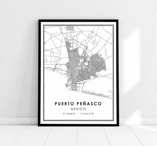 Puerto Penasco Mexico Map Art Print, Travel Poster