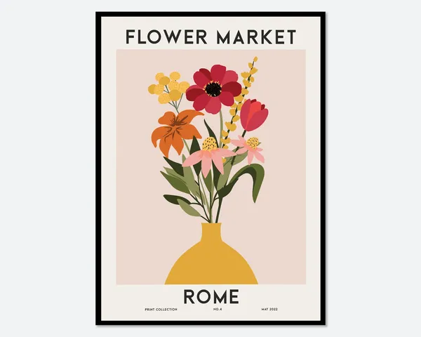 Flower Market Rome Botanical Art Print, Spring Flowers