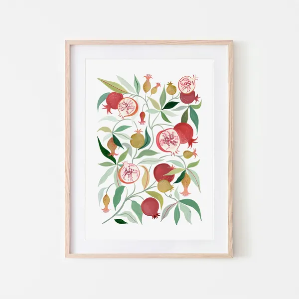 Pomegranate Botanical Art Print, Modern Farmhouse