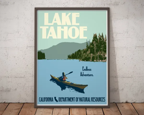 Lake Tahoe Vintage Style Travel Poster Print
