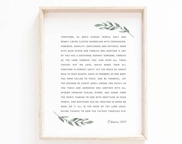 Colossians 3:12-17 Botanical Scripture Art Print