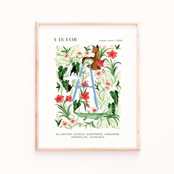 Monogram A Alphabet Art Print, Nursery Decor