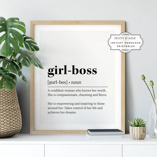 Girl Boss Definition Quote Decor, Wall Art Print