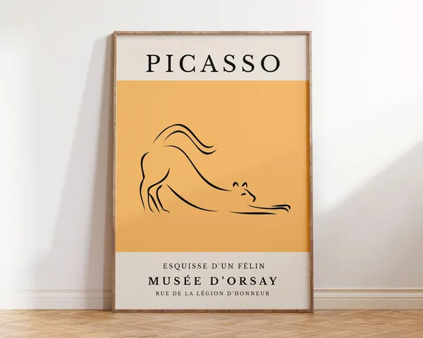 Picasso Cat Line Art Print, Minimalist Animal Sketch
