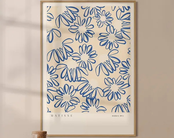 Matisse Daisy Art Print, Blue Floral Wall