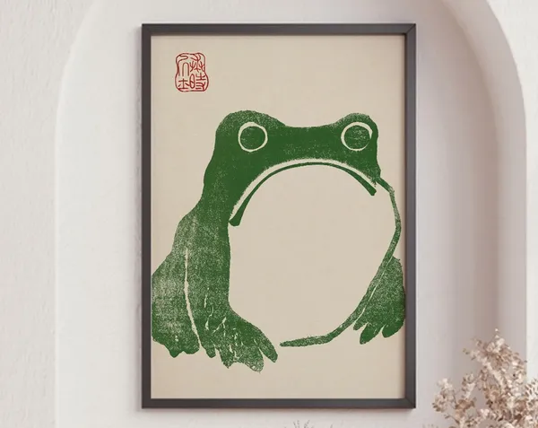 Japanese Vintage Green Frog Art Print, Matsumoto Hoji