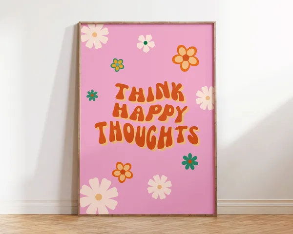 Groovy Pink Floral Retro Art Print, Hippie Decor