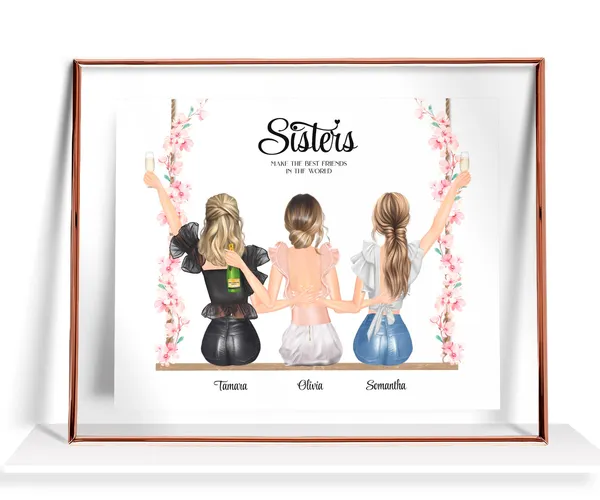 Custom 3 Sisters Portrait, Tree Sisters Art Print