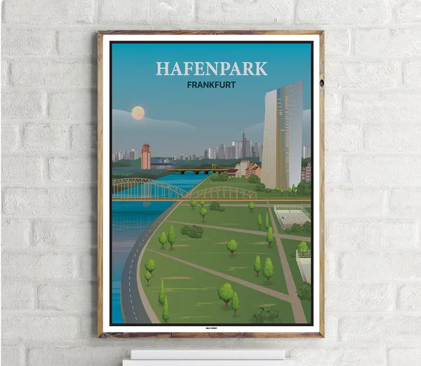 Hafenpark Frankfurt Vintage Travel Poster Art Print