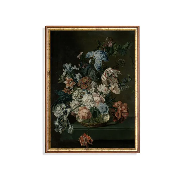 Still Life With Flowers Vintage Moody Floral Art Print