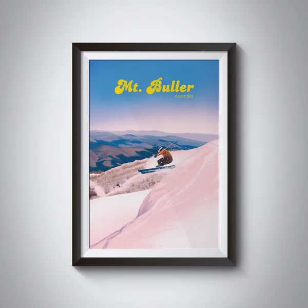 Mt Buller Vintage Ski Poster, Victorian Alps Travel Poster