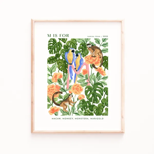 Monogram M Art Print, Alphabet Nursery Decor