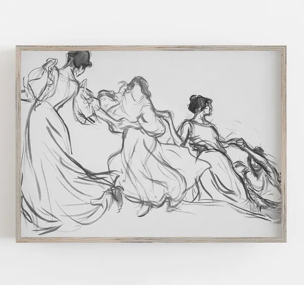 Victorian Woman Line Drawing, Minimalist Art Print