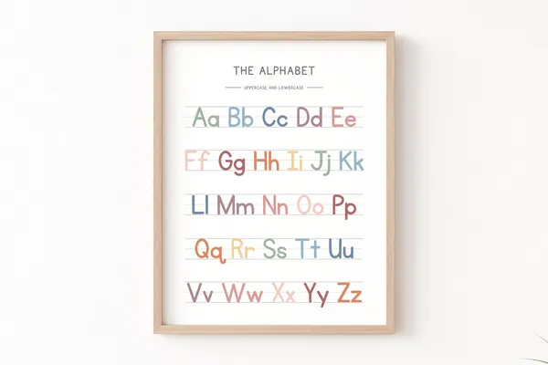 Rainbow Alphabet Poster, Handwriting Chart Art Print