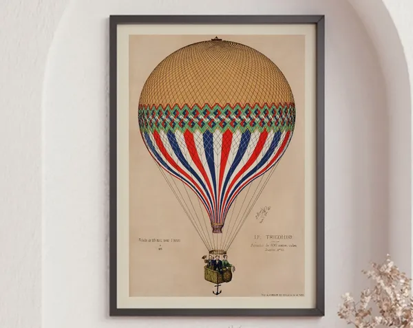Vintage Hot Air Balloon Exhibition Poster, Le Tricolore
