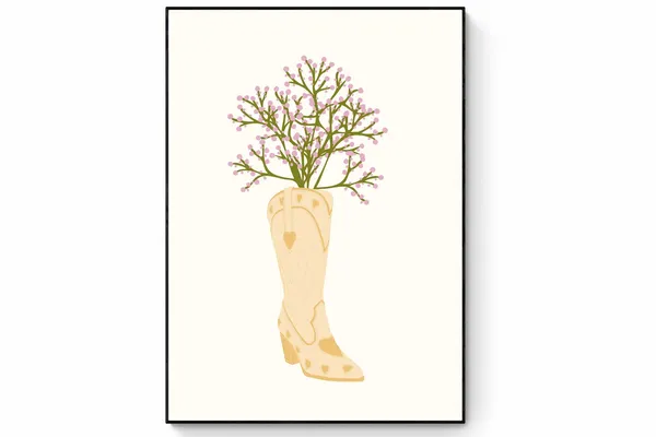 Cowgirl Boots With Flowers Retro Art Print