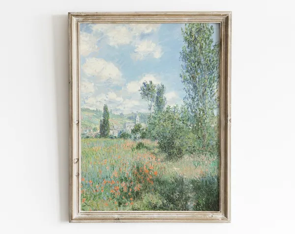 Spring Landscape Field Painting, Vintage Art Print