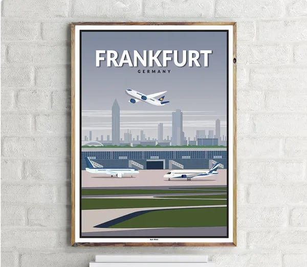 Frankfurt Flughafen Vintage Travel Poster