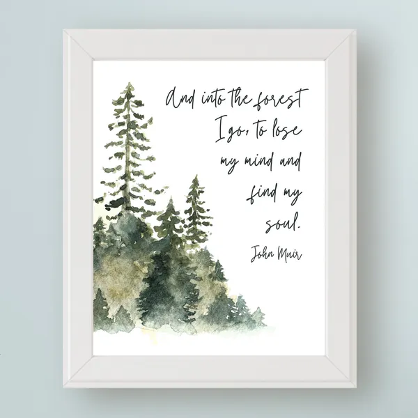 John Muir Forest Quote Art Print, Nature Wall Art