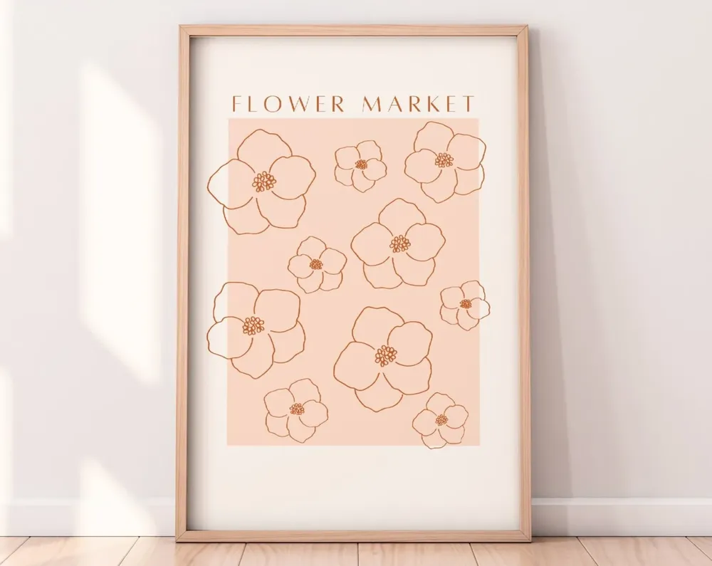 Neutral Boho Flower Market Art Print, Pink Floral