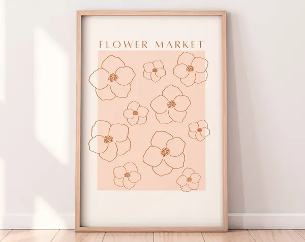 Neutral Boho Flower Market Art Print, Pink Floral
