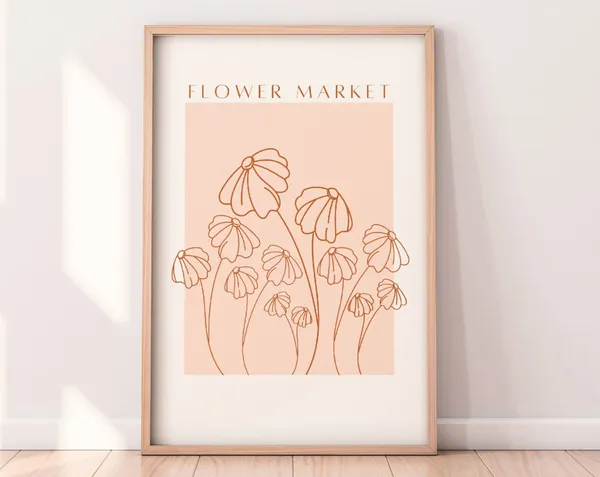 Peachy Pink Flower Market Art Print, Neutral Boho