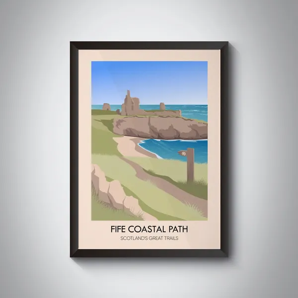 Fife Coastal Path Vintage Travel Poster, Hiking Art