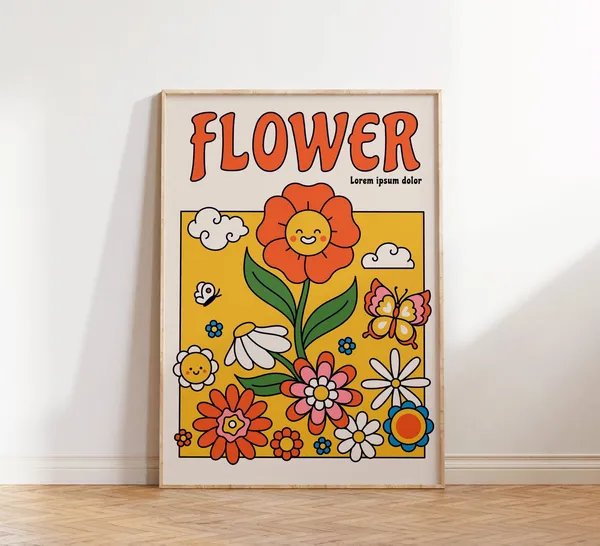 Retro Groovy Flower Print, Hippie Wall Art