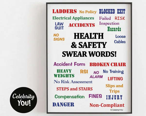 Health Safety Swear Words Color Print, Funny Office Decor