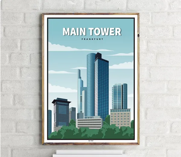 Main Tower Frankfurt Vintage Travel Poster