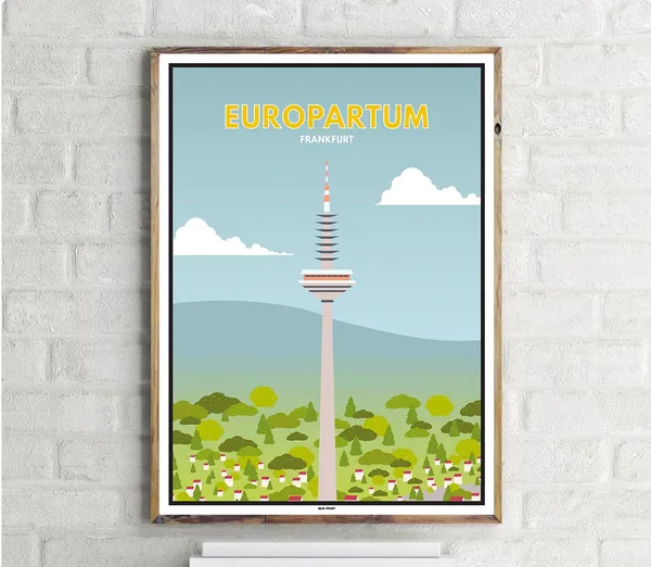 Europaturm Frankfurt Vintage Travel Poster