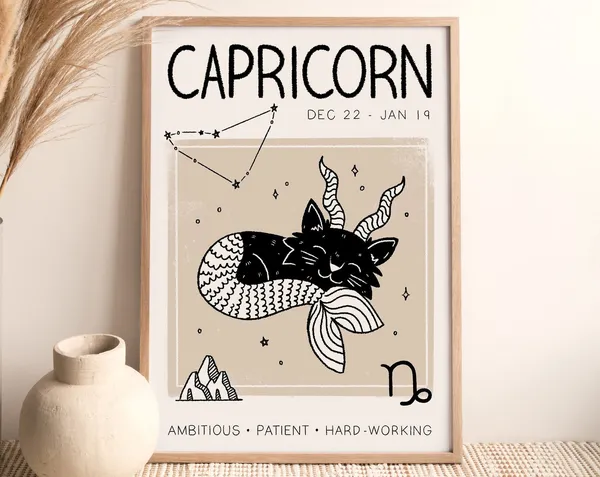 Capricorn Zodiac Star Sign Boho Art Print